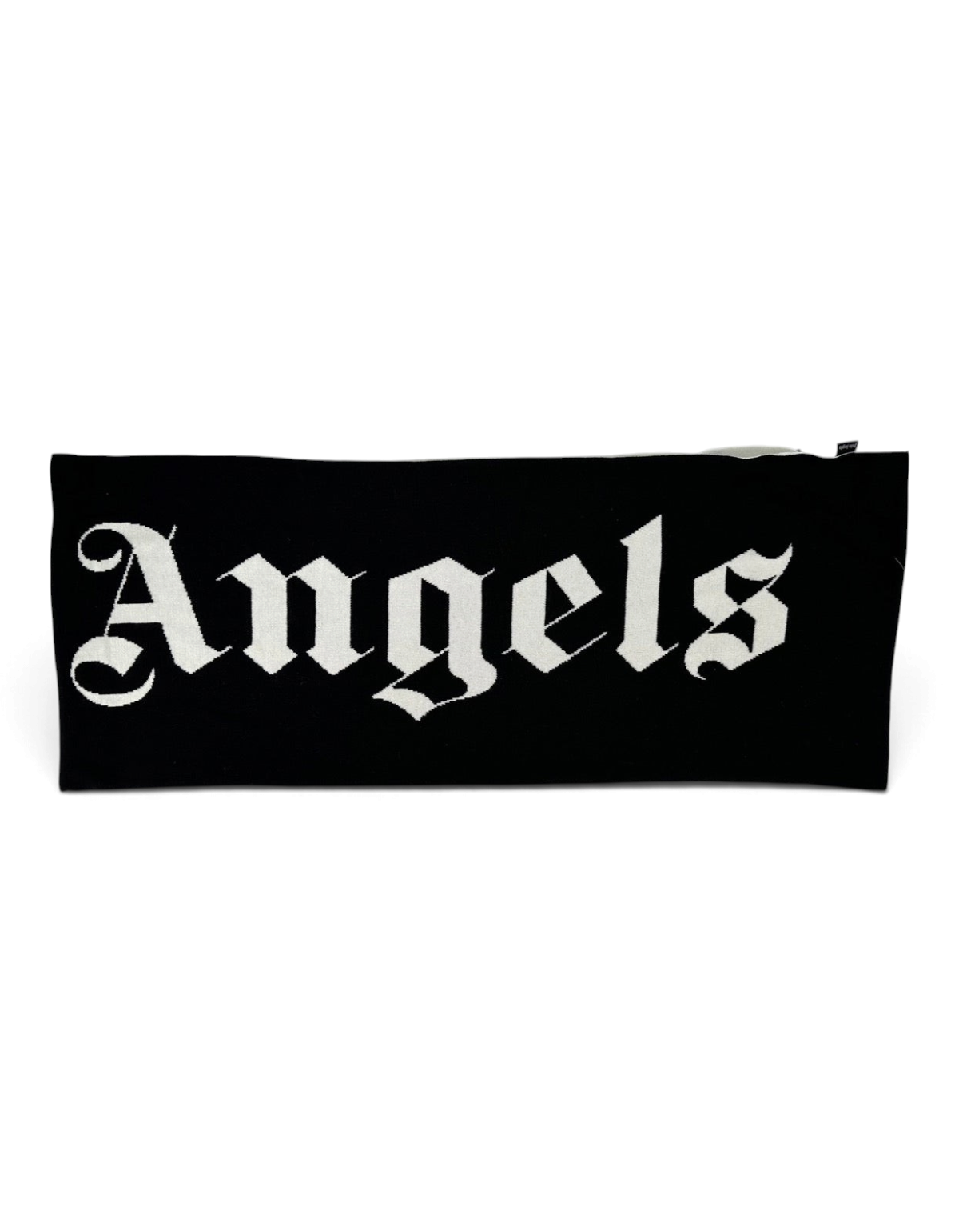 Sciarpa unisex Palm Angels Z1147 nera in misto cotone con scritta Angels bianca a contrasto