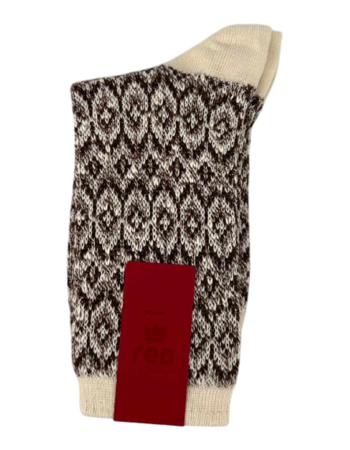 Calze donna Red Sox Appeal in cotone color panna con motivo jacquard geometrico marrone e bianco