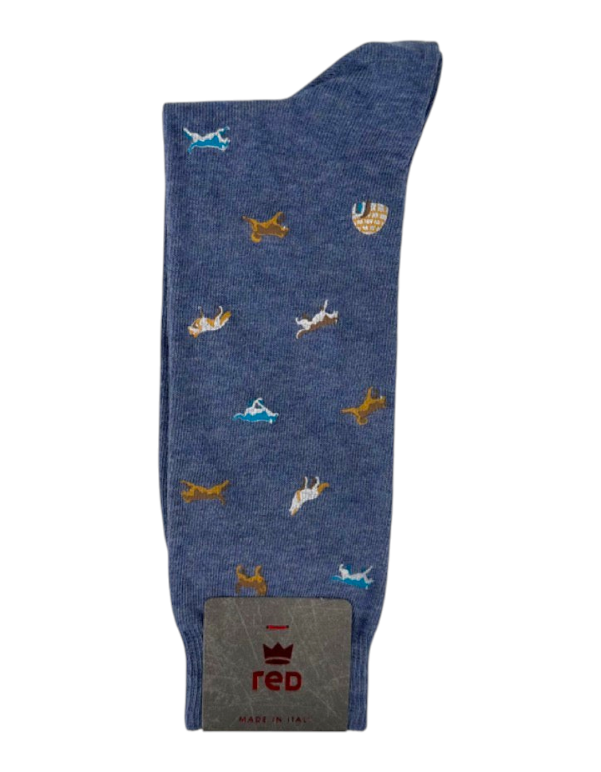 Calze uomo Red Sox Appeal in cotone blu denim con fantasia a piccoli lupi colorati