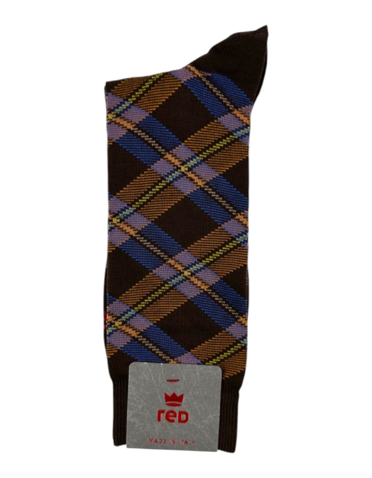 Calze uomo Red Sox Appeal in cotone marrone con fantasia tartan a quadri blu e gialli