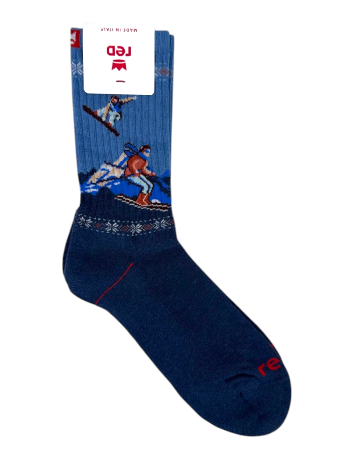 Calze uomo Red Sox Appeal Sporty Ski in cotone blu con fantasia sciatori e dettagli a contrasto