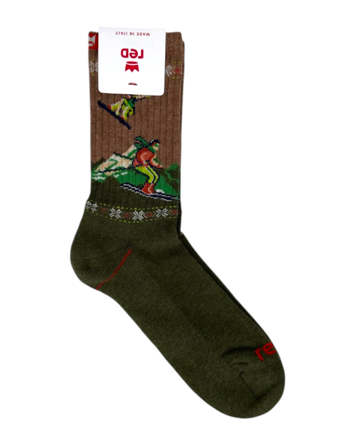 Calze da uomo Red Sox Appeal Sporty Ski in cotone verde militare con fantasia sciistica e bordo a coste
