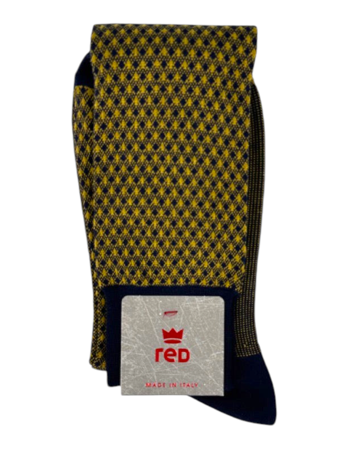 Calze lunghe uomo Red Sox Appeal in cotone blu con motivo jacquard vichy a rombi gialli