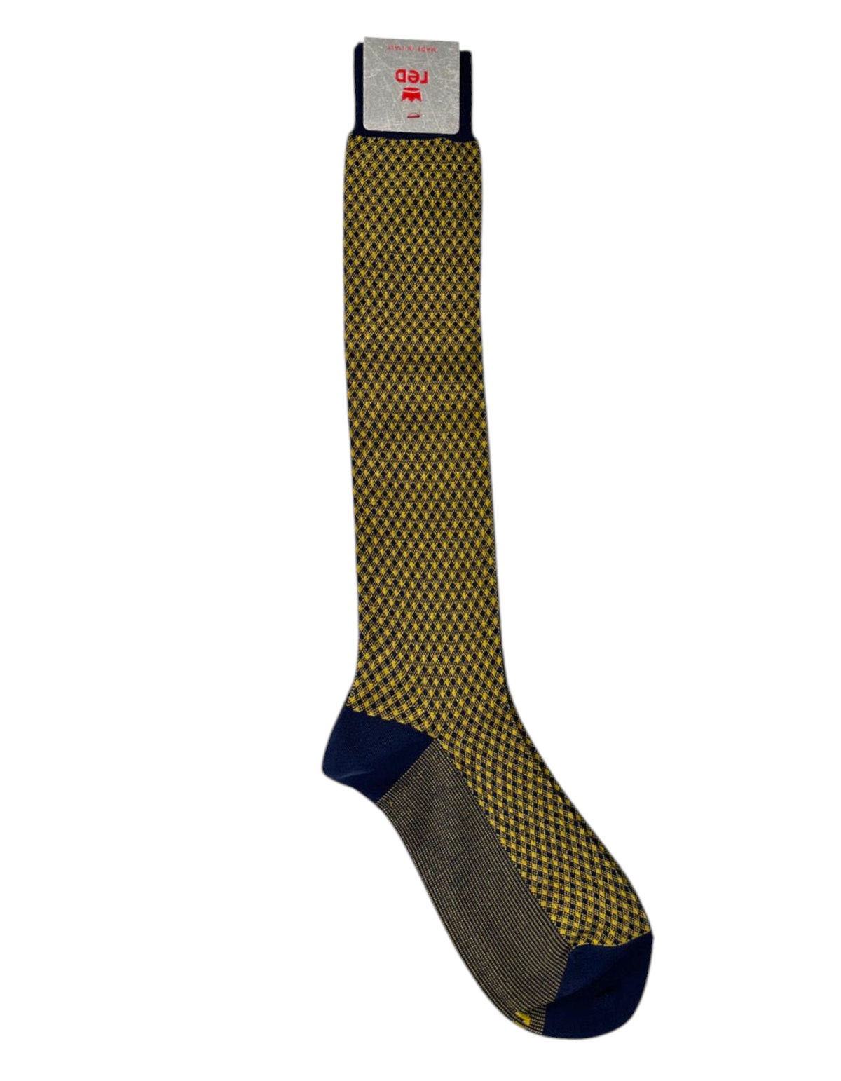 Calze lunghe uomo Red Sox Appeal in cotone blu e giallo con motivo jacquard vichy e punta rinforzata