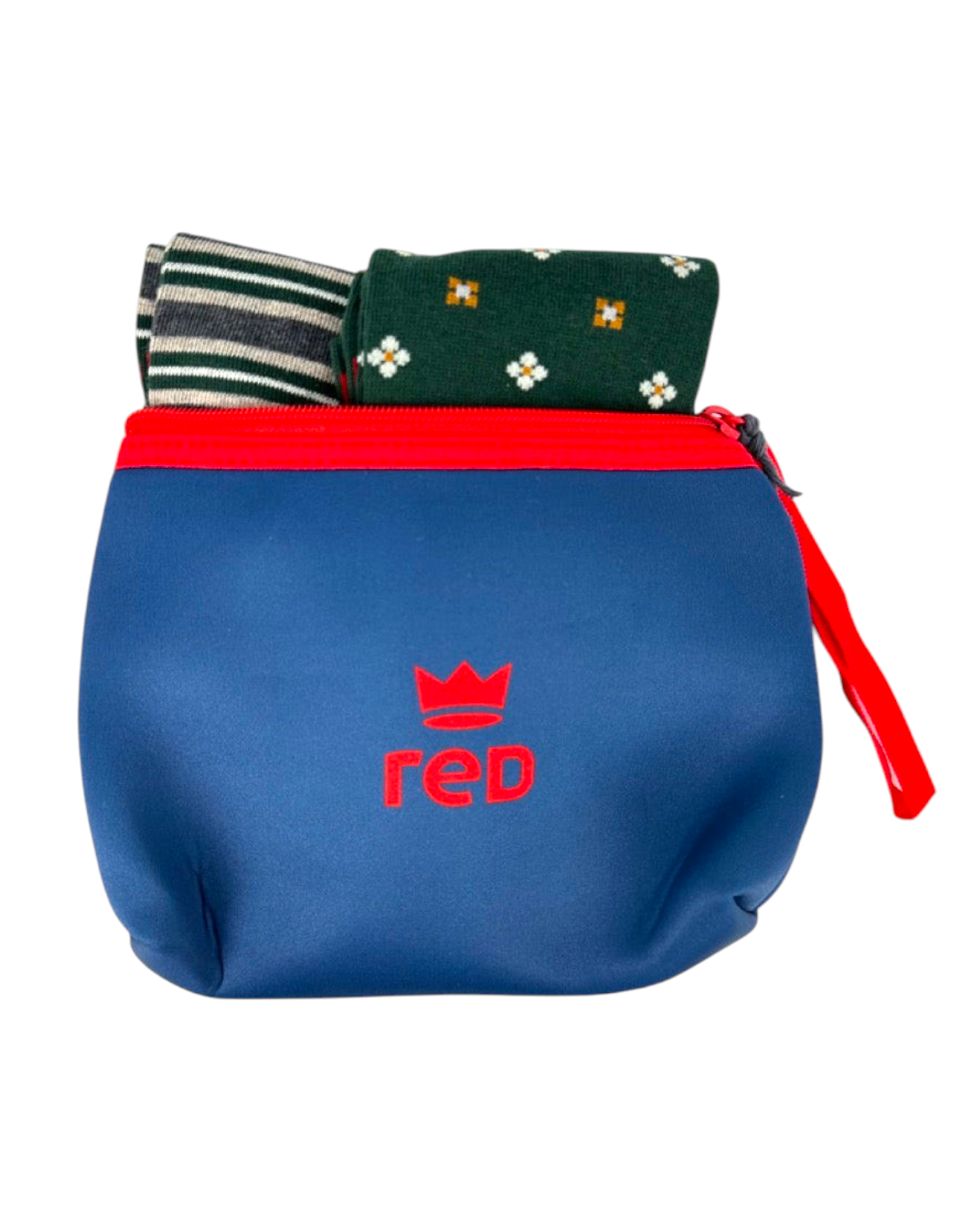 Set di 2 paia di calze Red Sox Appeal a righe e con motivo cravatta verde in una pochette blu con zip rossa