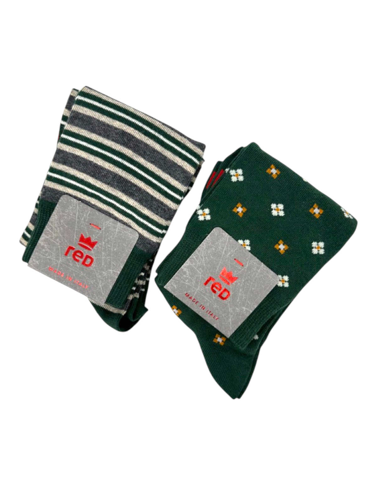Set di 2 paia di calze uomo Red Sox Appeal in verde con motivi a righe e cravatta, stile elegante.