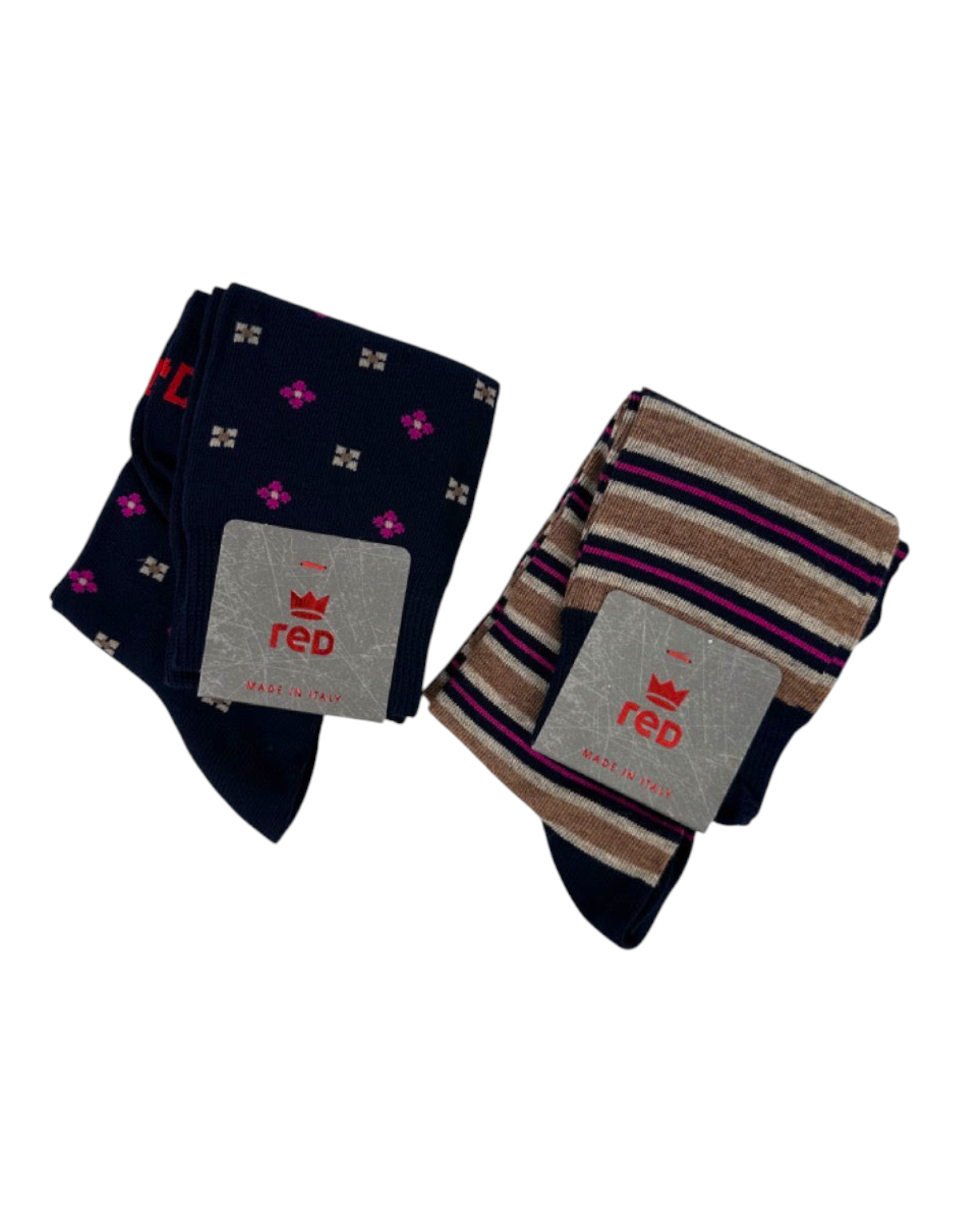 Set di 2 paia di calze uomo Red Sox Appeal blu con motivi a cravatta e righe orizzontali
