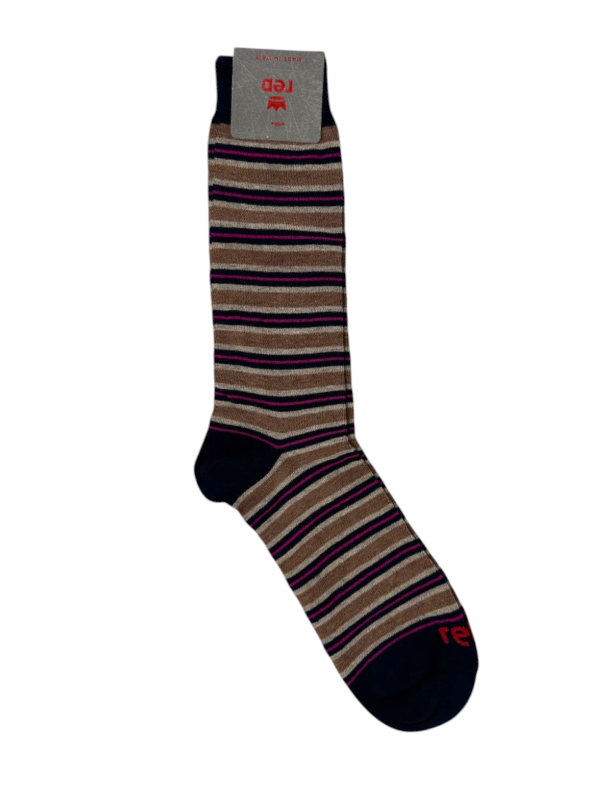 Set di 2 paia di calze uomo Red Sox Appeal a righe orizzontali blu, marroni e rosa con tallone e punta blu.