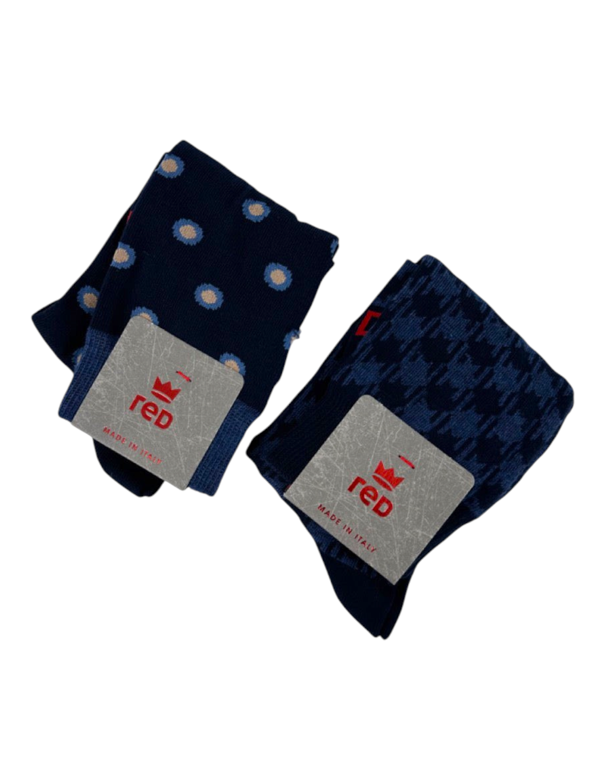 Set di 2 paia di calze uomo Red Sox Appeal blu con fantasie a pois e vichy, stile elegante e distintivo.