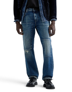 Jeans DevidLabel Aideen straight-fit in denim blu medio con dettagli consumati e pannelli rinforzati sulle ginocchia