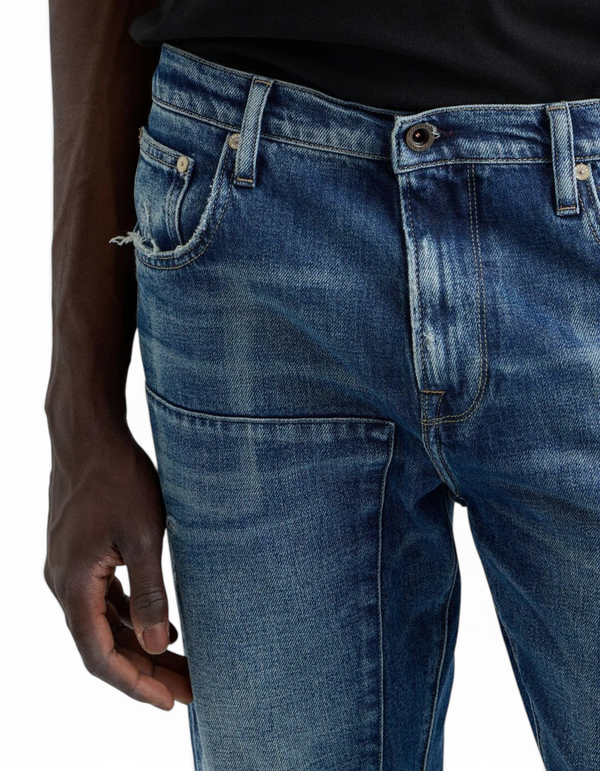 Jeans straight-fit DevidLabel Aideen in denim comfort blue con lavaggio medium blue e dettagli usurati