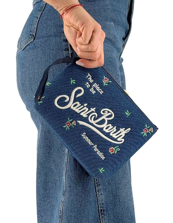 Pochette Aline Sangallo Denim Flowers Emb