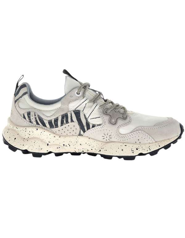 Yamano 3 Uni Suede/nylon/animal print sneaker Off White-black White.