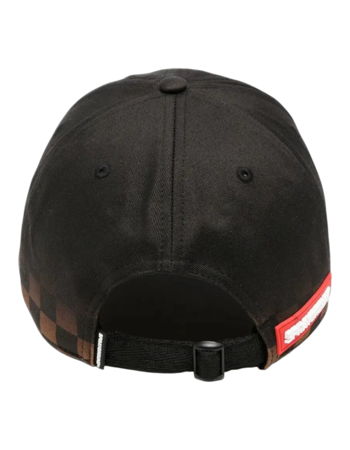 Cappellino DevidLabel Sprayground Shaded in cotone nero con motivo a scacchi marrone e cinturino regolabile sul retro
