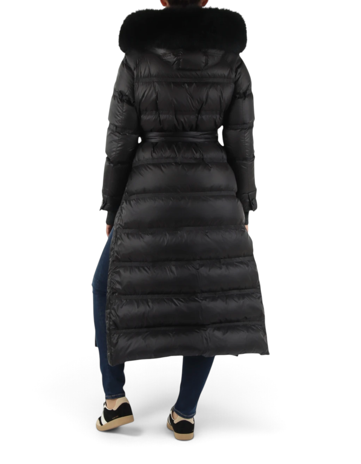 Parka lungo da donna DevidLabel Peuterey Takan nero con cappuccio in pelliccia, vista posteriore