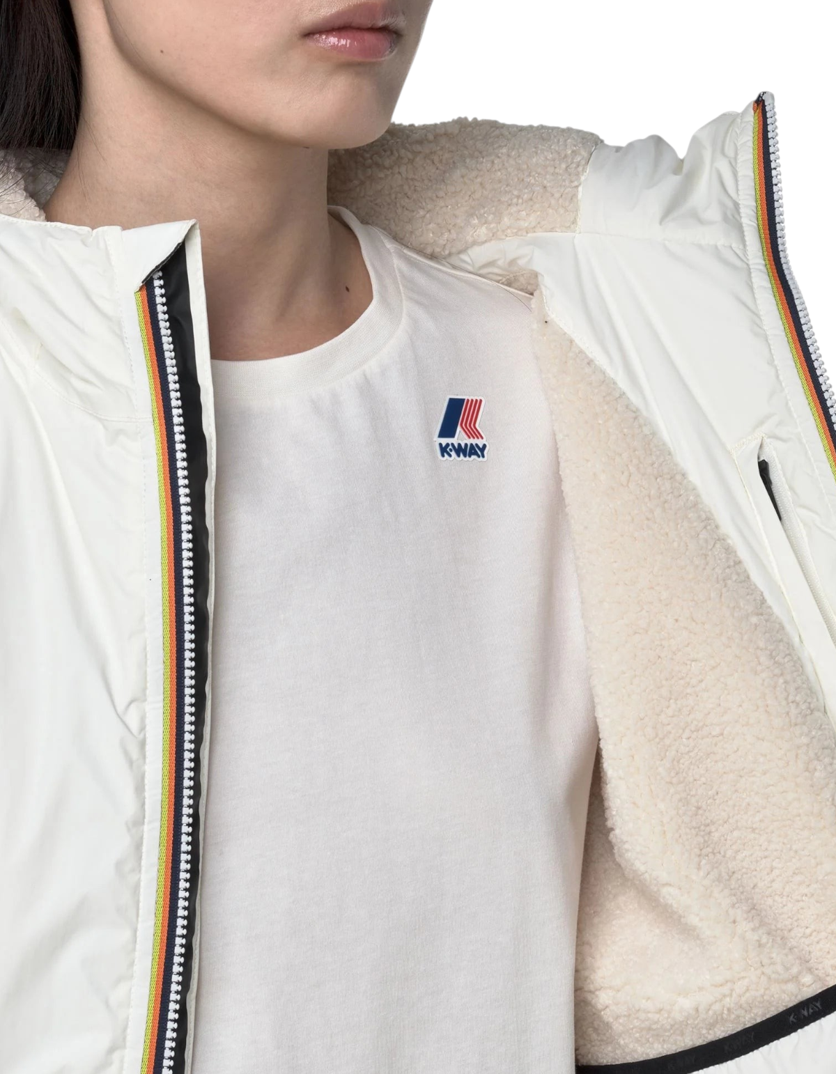Giacca K-Way Le Vrai 4.0 Albine Orsetto bianca con interno in pile sintetico, proposta da DevidLabel