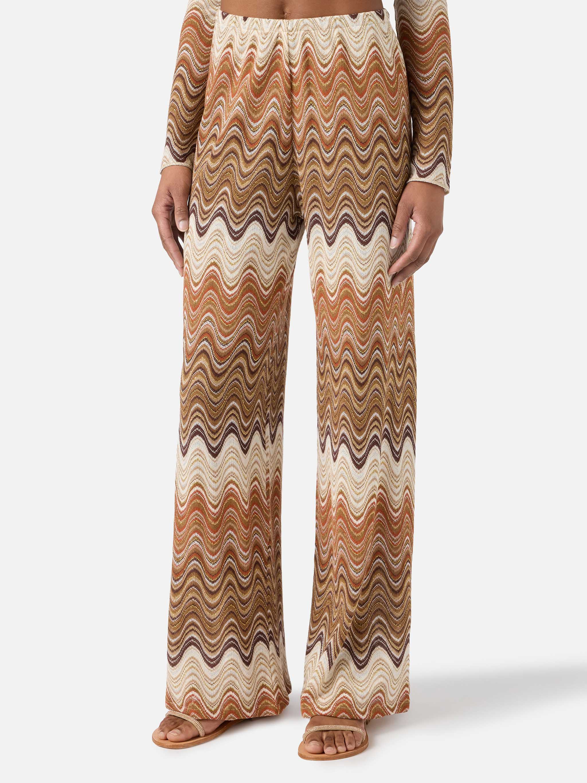 Pantalone Lungo Amalia in Raschel Degradè Marrone Sea Wave 18