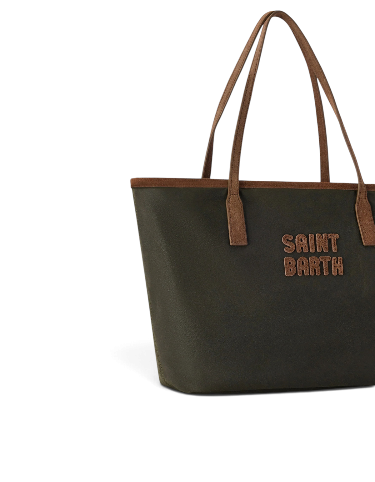Borsa a spalla DevidLabel MC2 Saint Barth City Bag Mid Wax verde con finitura cerata e manici marroni