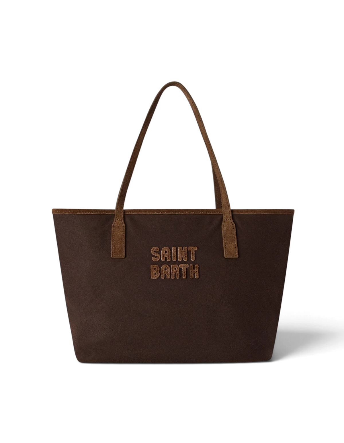 Borsa DevidLabel MC2 Saint Barth City Bag Medium Wax 18 in tessuto marrone con manici e logo in rilievo
