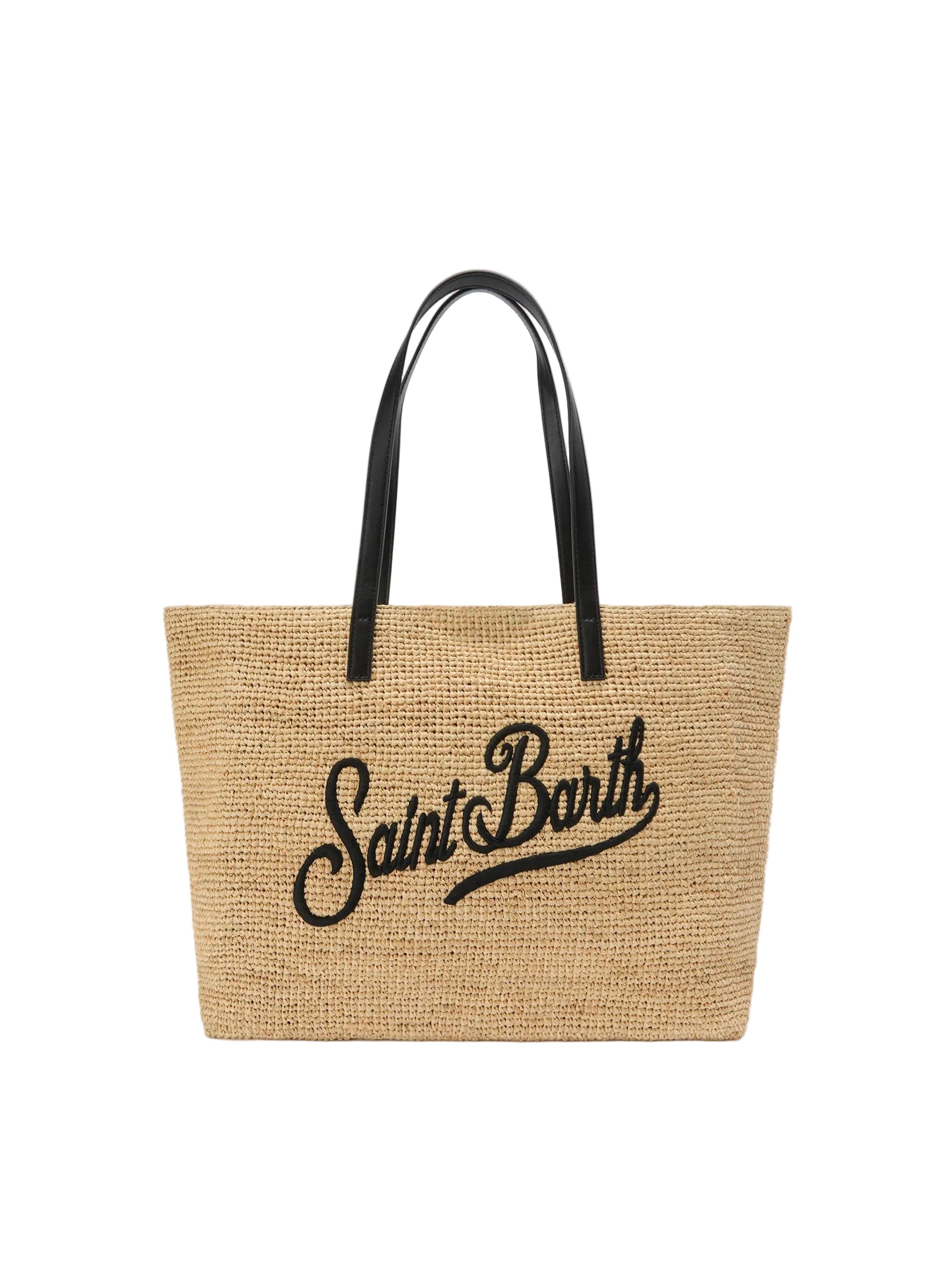 Borsa City In Raffia Con Ricamo Nero 1100 Emb