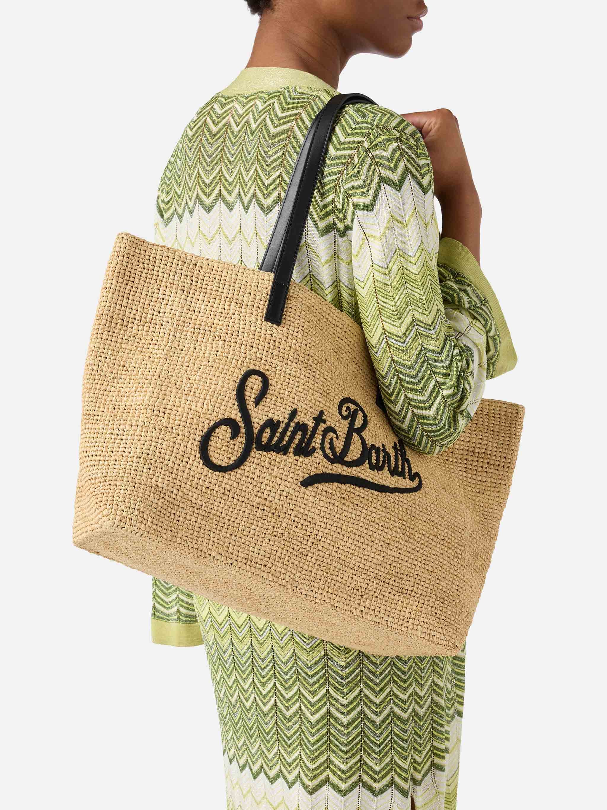 Borsa City In Raffia Con Ricamo Nero 1100 Emb