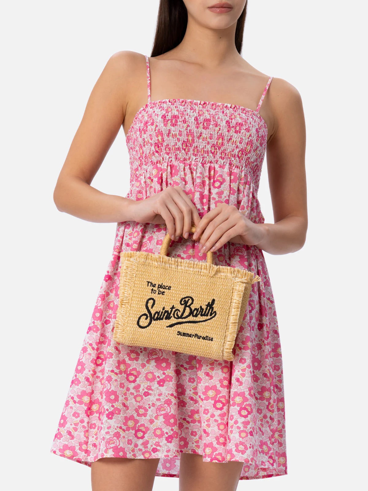 Borsetta Vanity Mini Straw Beige Ricamo Nero 1100 Emb