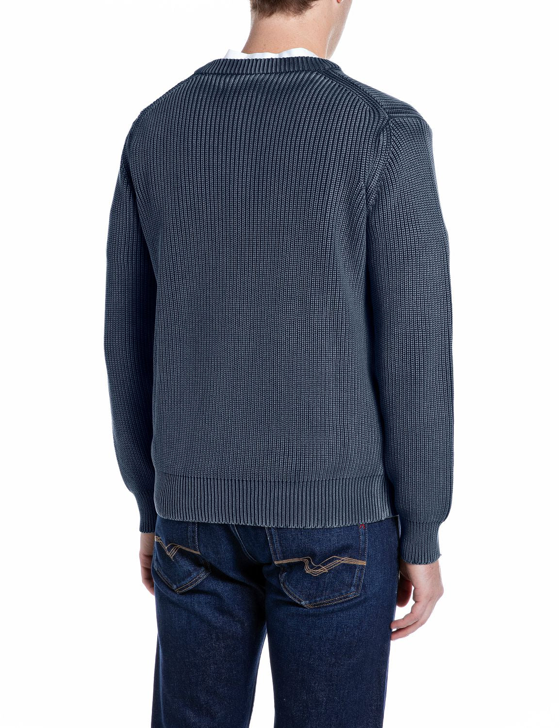 Maglione Girocollo in Cotone Effetto Used Total Eclipse - vista B