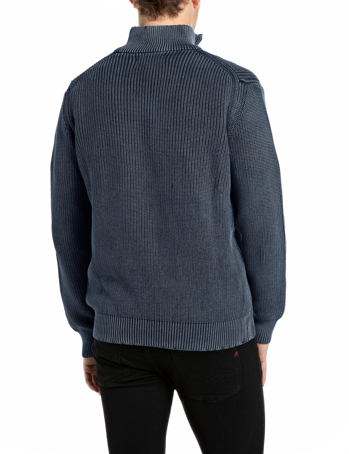 Maglione Full Zip in Cotone Effetto Used Total Eclipse - vista B