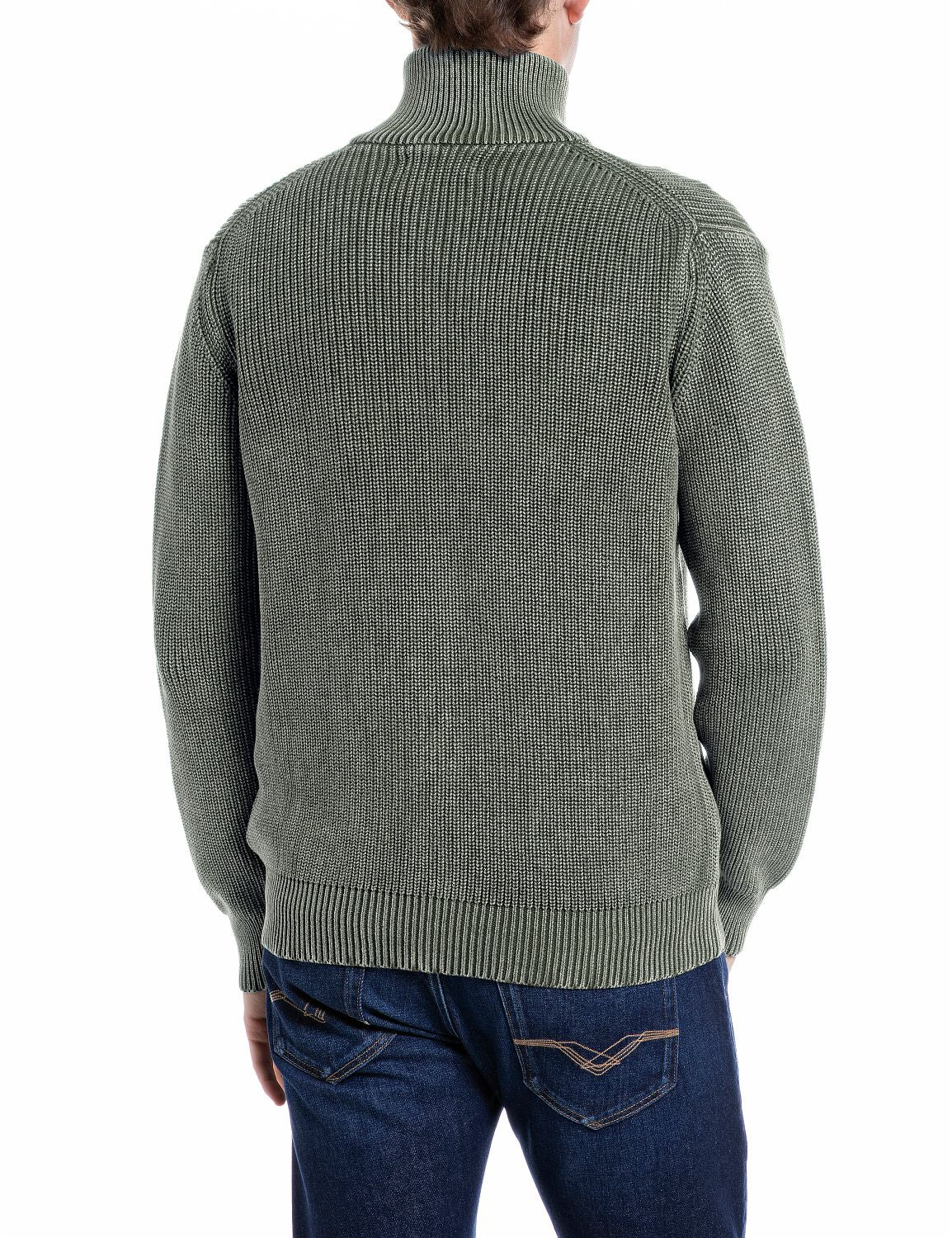Cardigan Full Zip in Cotone Effetto Used Military - vista B