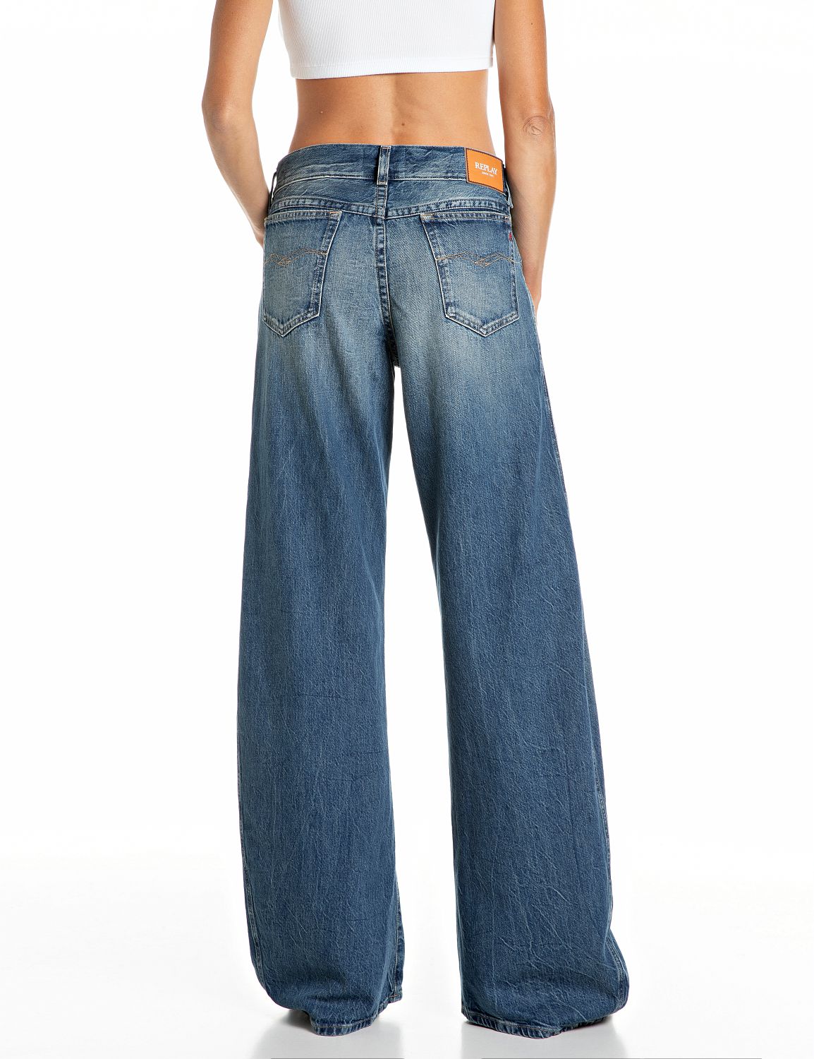 Hallebee Barrel-Fit Jeans Medium Blue - vista B