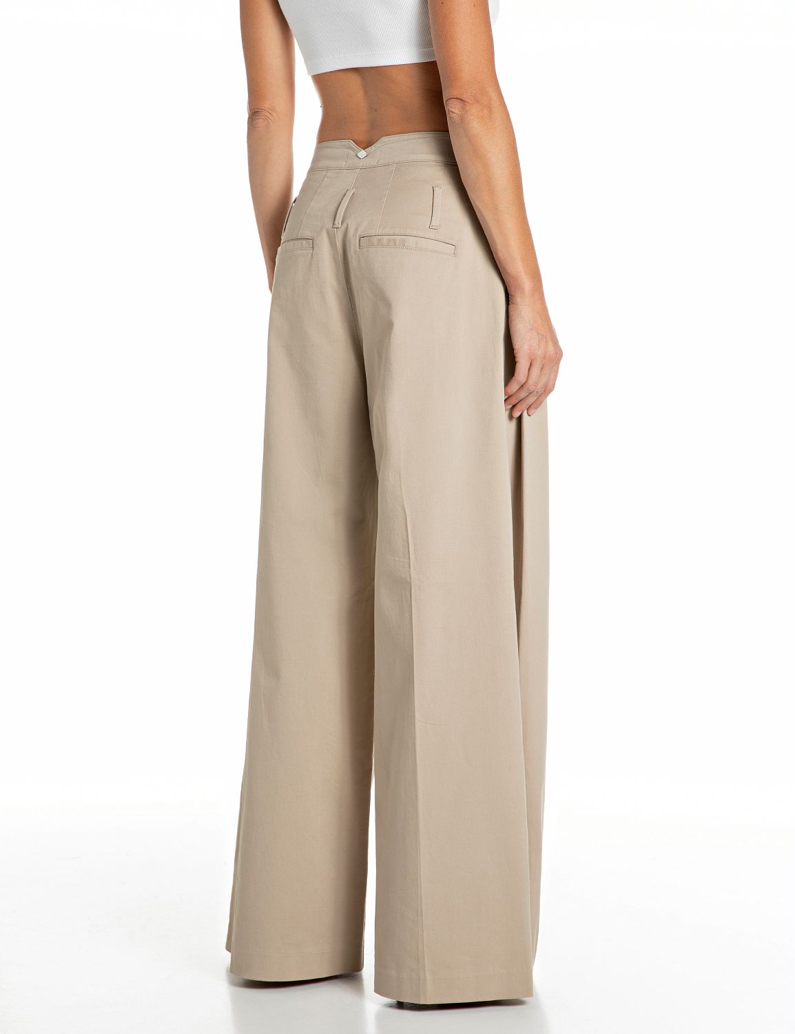 Pantaloni Wide Leg in Twill Desert - vista B
