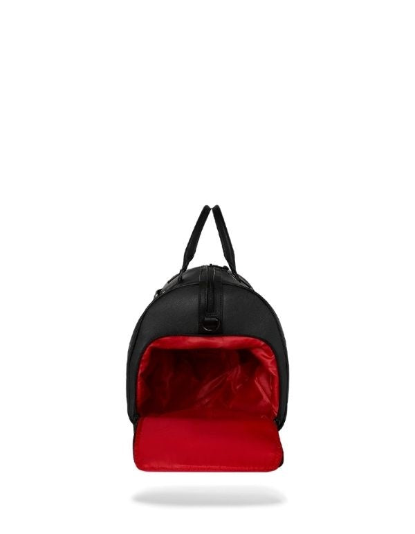 Borsone Center Rip Revealing Gray Check Duffle Sprayground - Vano laterale aperto con fodera rossa