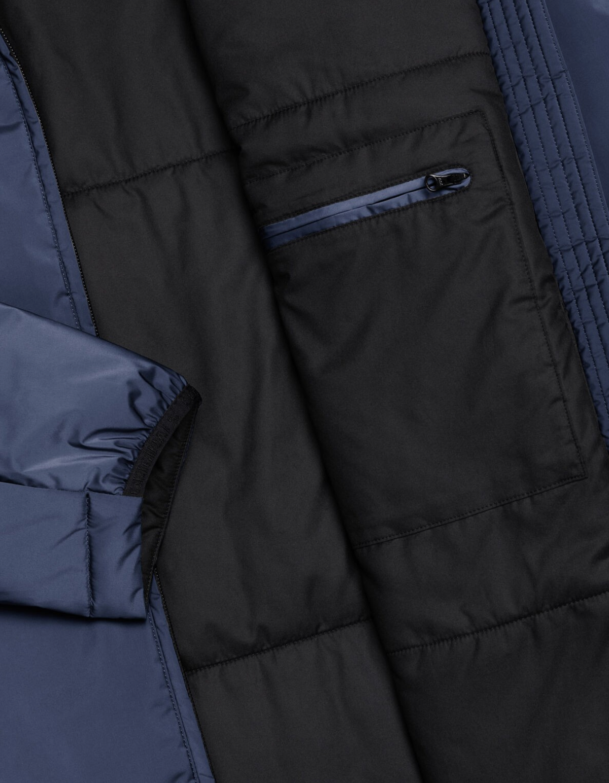 Colmar Originals Giacca lunga stretch autunnale blu navy, indossato, vista posteriore