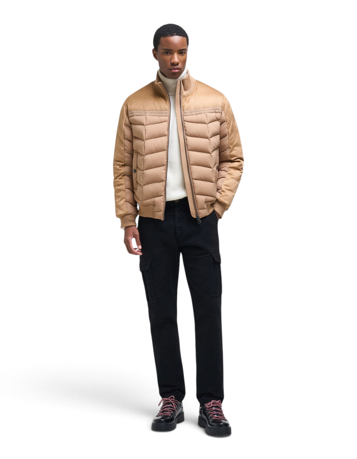 Colmar Originals Bomber in piuma con dettagli suede beige Marrakech, vista frontale