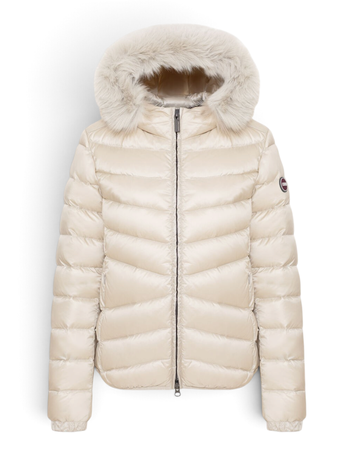 Colmar Originals Piumino con cappuccio in pelliccia sintetica nude, indossato, vista frontale