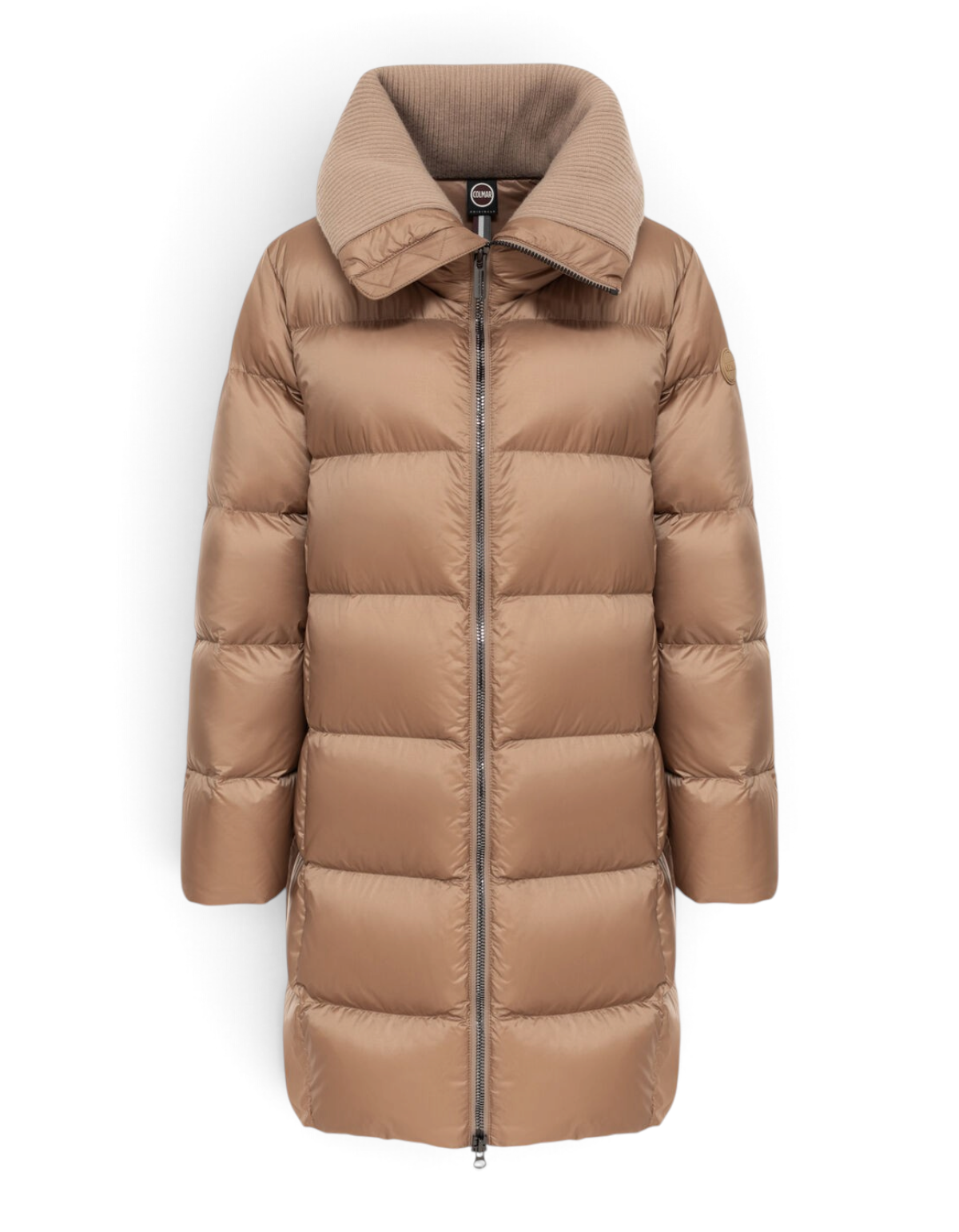 Colmar Originals Piumino lungo con collo ampio beige Marrakech, indossato, vista frontale