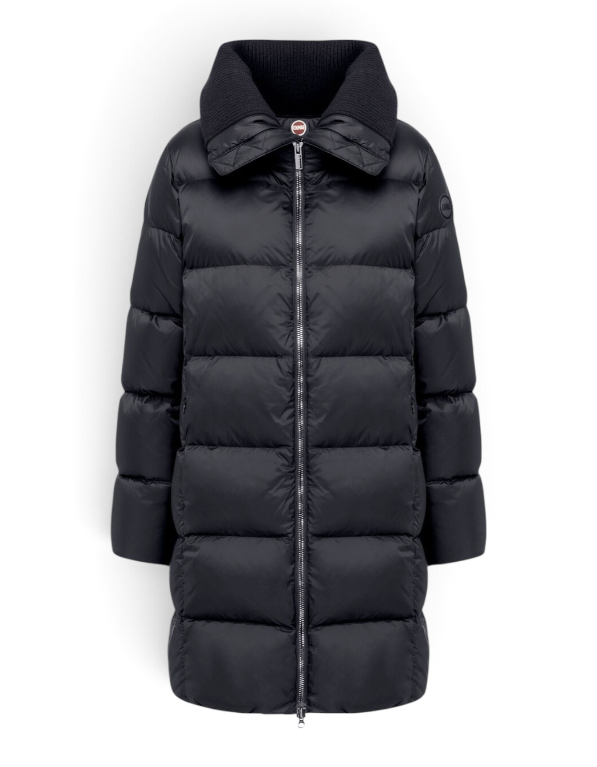 Colmar Originals Piumino lungo con collo ampio nero, indossato, vista frontale