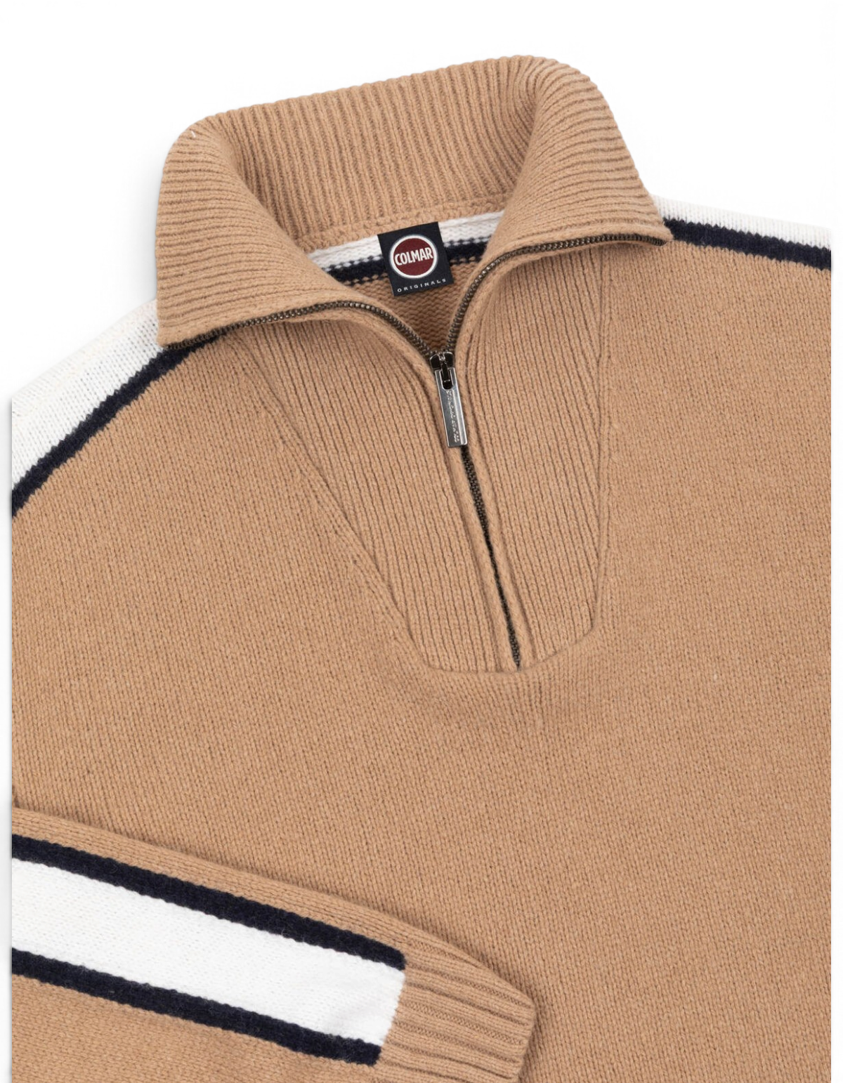 Colmar Originals Pullover mezza zip Heritage beige Marrakech, indossato, vista posteriore