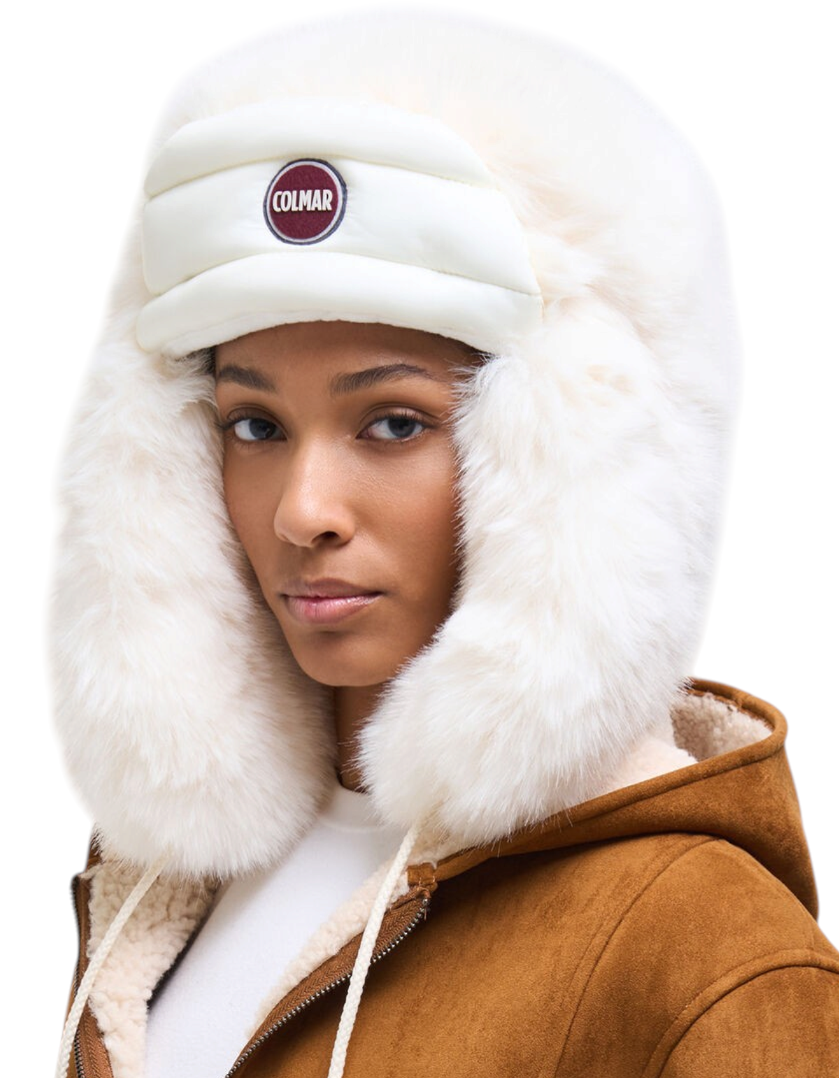 Colmar Originals Cappello aviatore in pelliccia sintetica bianco tofu, vista frontale