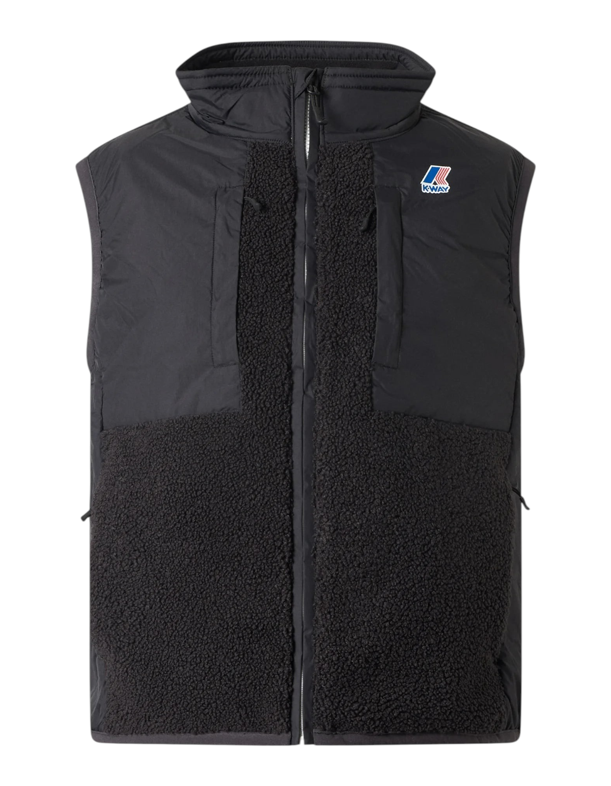 Gilet smanicato DevidLabel K-Way Vital 4.0 Orsetto nero con inserti in tessuto tecnico e texture effetto orsetto