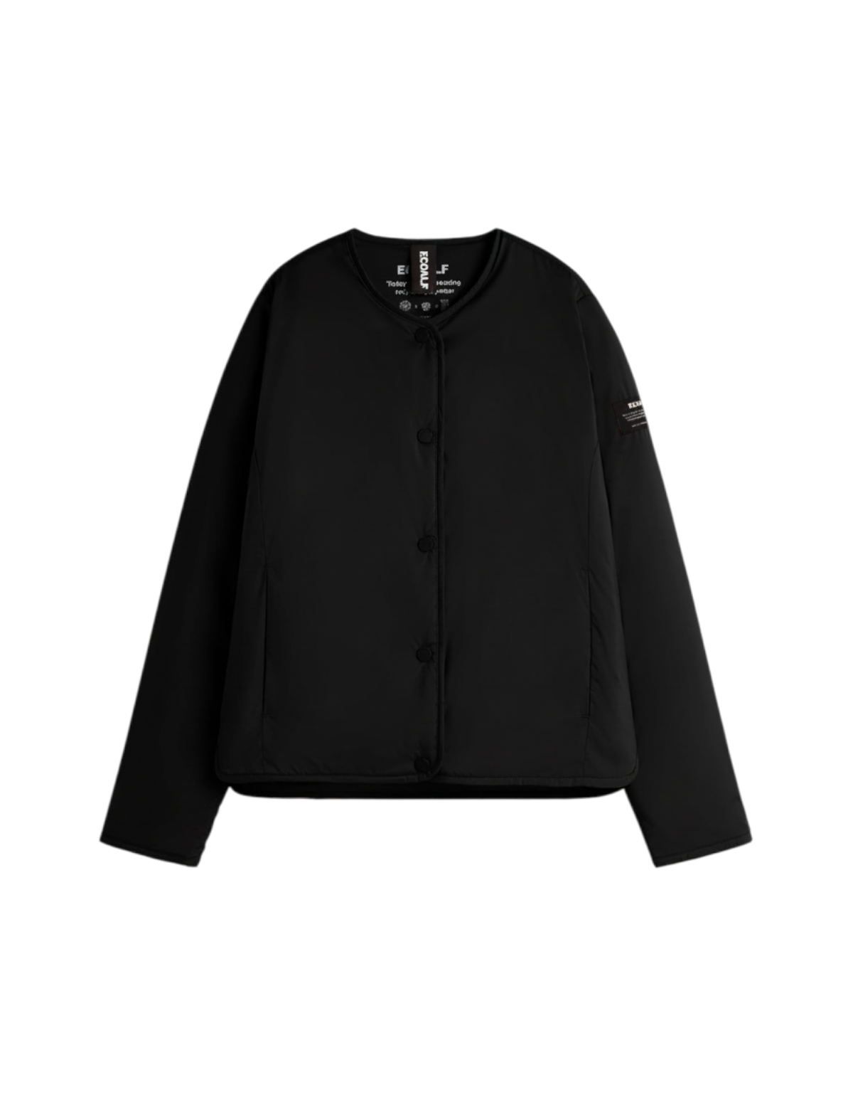 Giacca donna Ecoalf Monica nera con chiusura a bottoni e scollo rotondo, proposta da DevidLabel