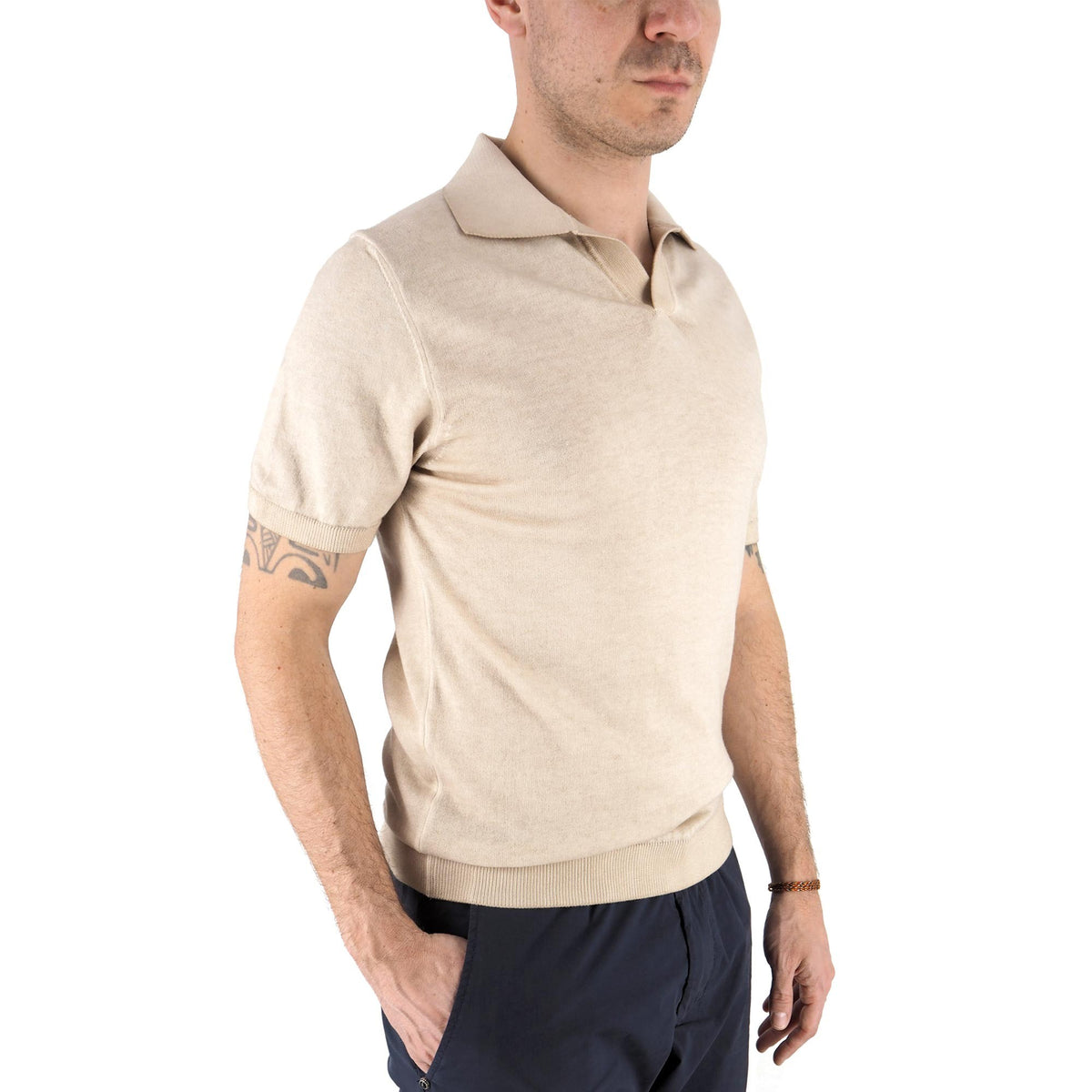 Devid Label Alassio - Polo in Maglia - Cotone Premium, Beige – dettaglio prodotto 4 – Master SKU DL_ALASSIO MT25110 BEIGE