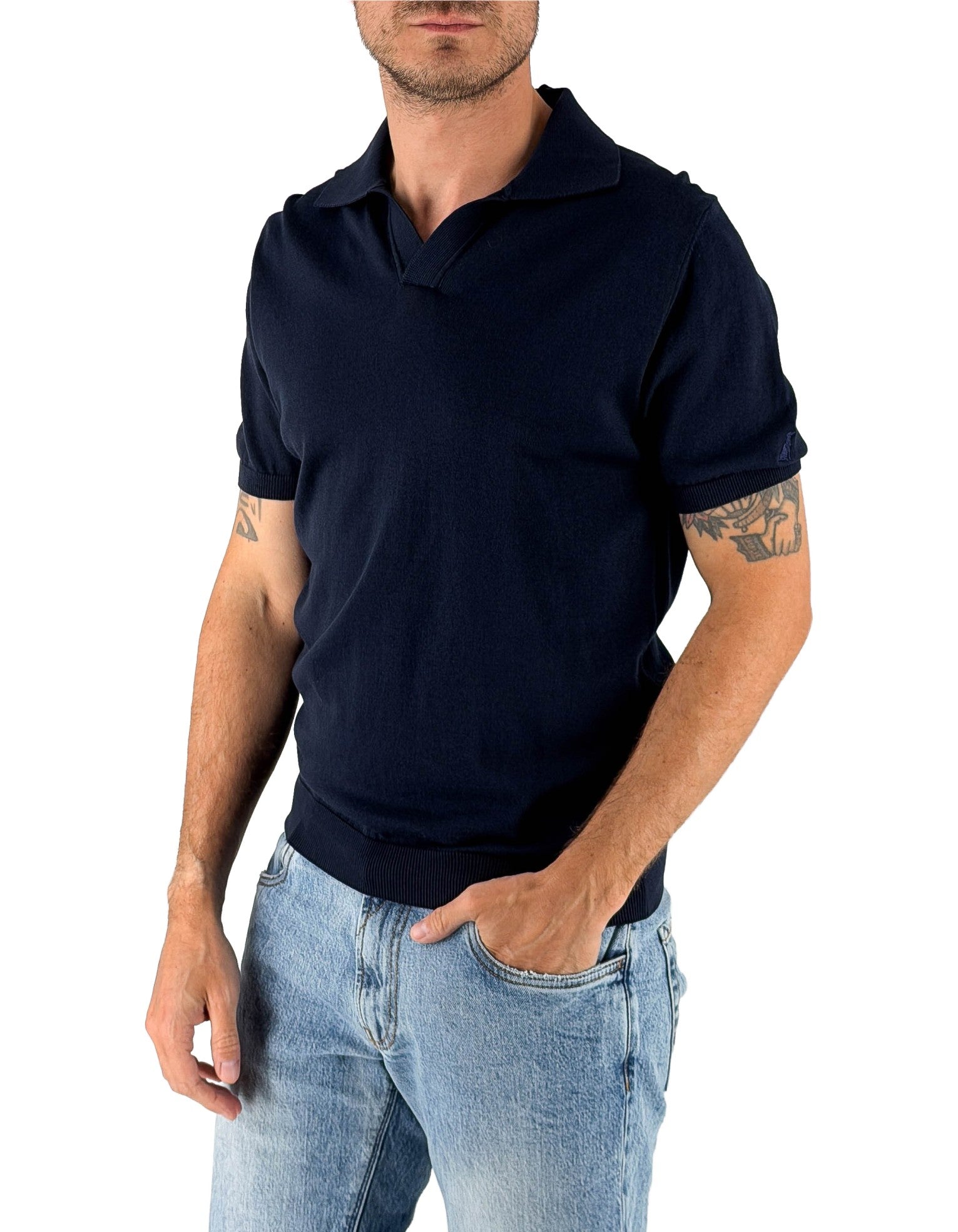 Devid Label Alassio - Polo in Maglia - Cotone Premium, Blu Navy – vista principale – Master SKU DL_ALASSIO MT25110 BLUNAVY