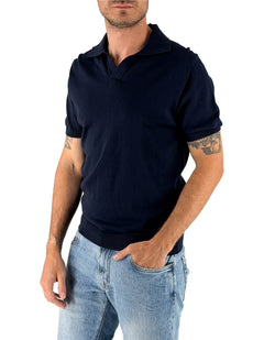 Devid Label Alassio - Polo in Maglia - Cotone Premium, Blu Navy – vista principale – Master SKU DL_ALASSIO MT25110 BLUNAVY