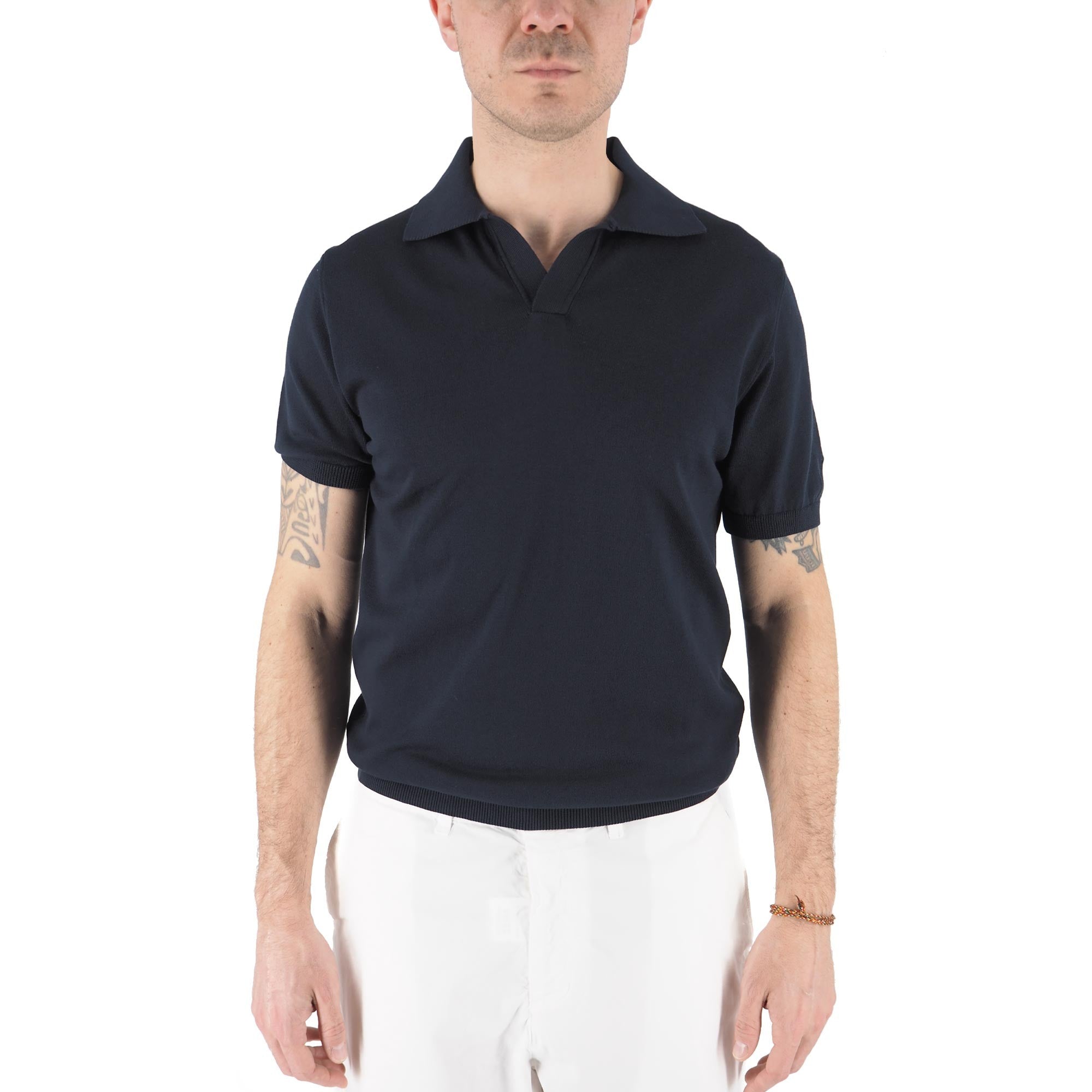 Devid Label Alassio - Polo in Maglia - Cotone Premium, Blu Navy – dettaglio prodotto 5 – Master SKU DL_ALASSIO MT25110 BLUNAVY