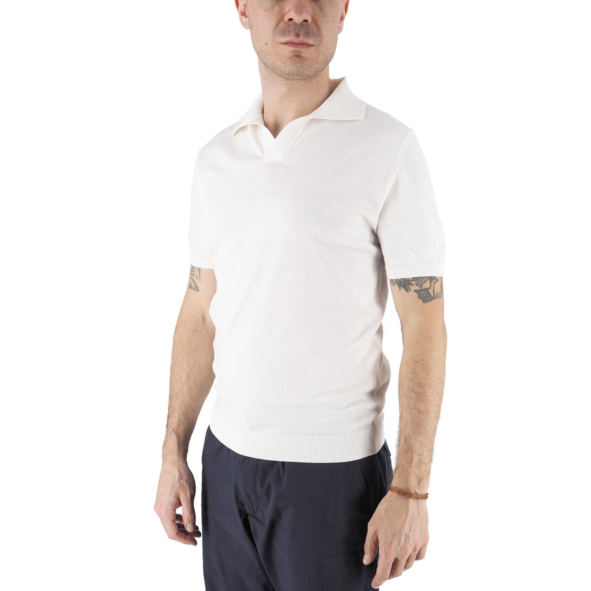 Devid Label Alassio - Polo in Maglia - Cotone Premium, Panna – dettaglio prodotto 3 – Master SKU DL_ALASSIO MT25110 PANNA