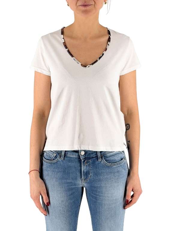 Devid Label Austin - T-shirt Scollo V - Cow Print, Bianco – vista principale – Master SKU DL_V COLLAR COW BIANCO