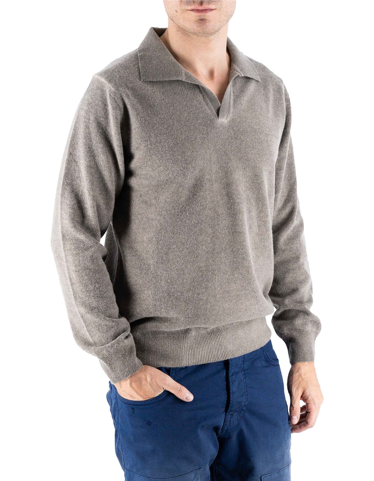 Devid Label Copenaghen - Polo in Maglia - Lana Cashmere, Tortora – dettaglio prodotto 3 – Master SKU DL_DL015_TORTORA_CAMPIONE