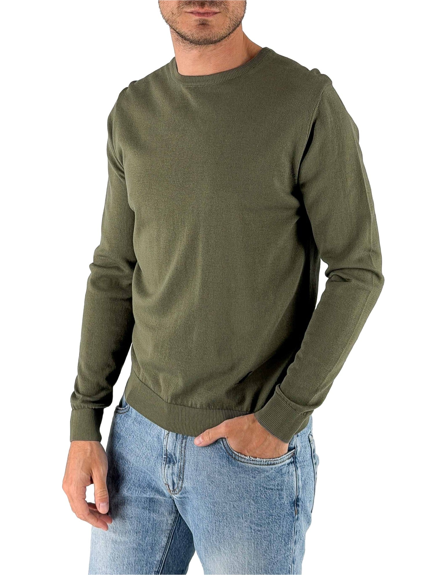 Devid Label Corniglia - Maglia Girocollo Manica Lunga - Cotone Premium – vista principale – Master SKU DL_CORNIGLIA MT25122 MILITARE