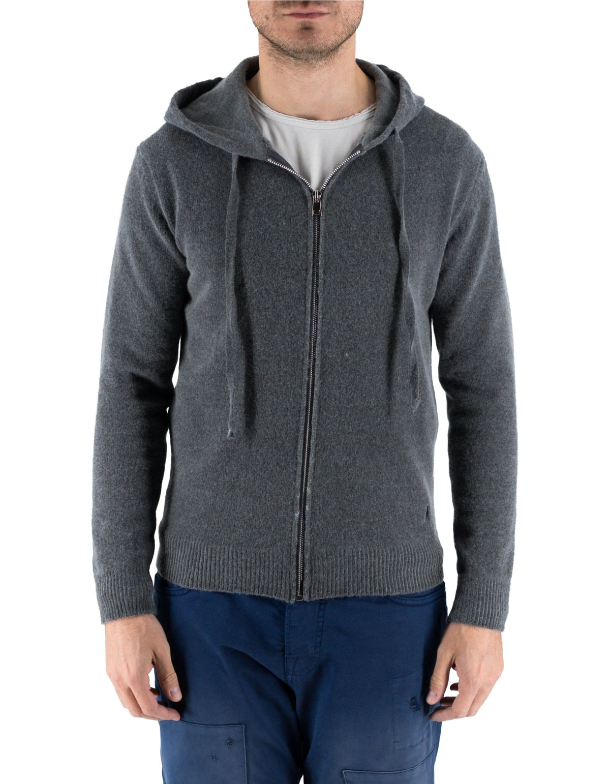 Devid Label Goteborg - Maglia Zip con Cappuccio - Lana Cashmere, Grigio – dettaglio prodotto 6 – Master SKU DL_DL010_GRIGIO_SCURO